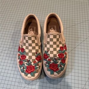 Vans Checkered Rose Embroidered Slip-On Sneakers